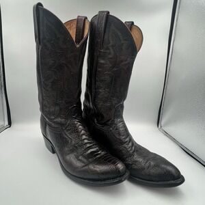 LUCCHESE 1883 Ostrich Leg Boots 9.5 D Mens Black Cherry Cowboy Western Ranch EUC